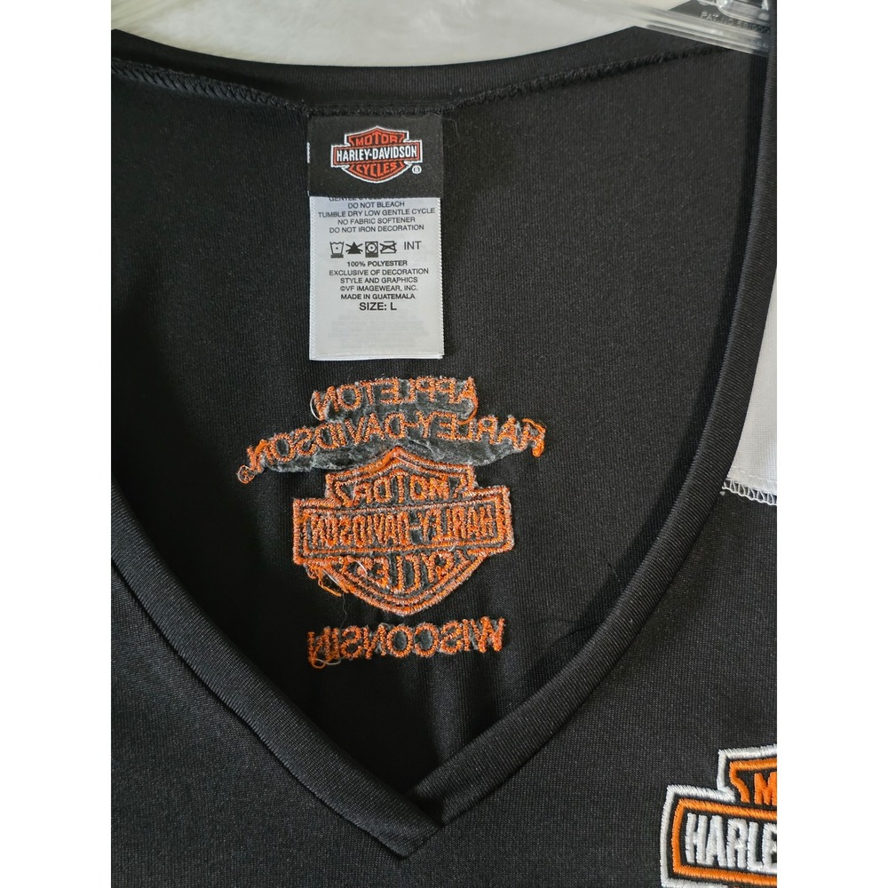 Harley-Davidson Women Black White Long Sleeve V-Neck Performance Shirt Large - Picture 4 of 5